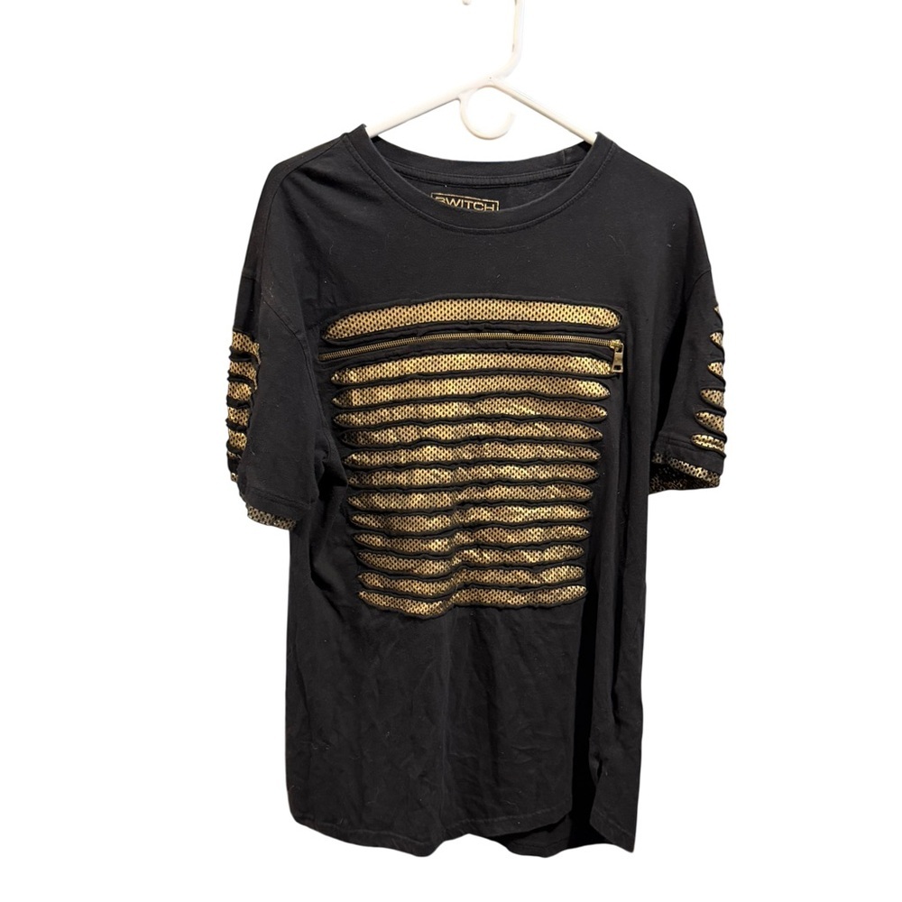 Switch Ramarkable Retro Razo Cut Tee Shirt Black Gold Zipper Unisex Cotton XL